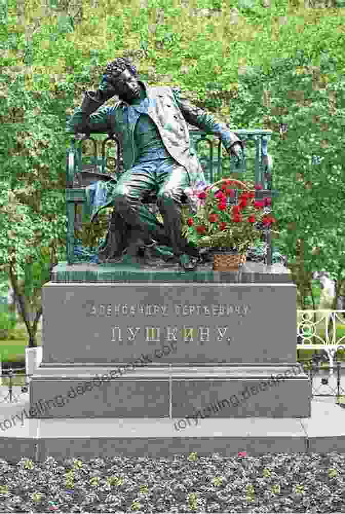 A Statue Of Alexander Pushkin Sitting On A Bench In A Park, Surrounded By Trees And Flowers. The New Sorrows Of Young W (Pushkin Collection)