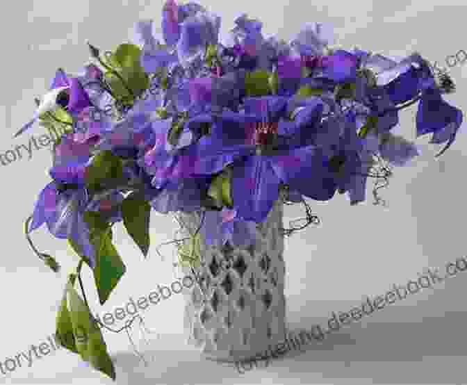 Dimensional Hand Stitched Clematis Bouquet With Vibrant Purple, Pink, And Blue Petals Lovely Little Embroideries: 19 Dimensional Flower Bouquet Designs For Hand Stitching